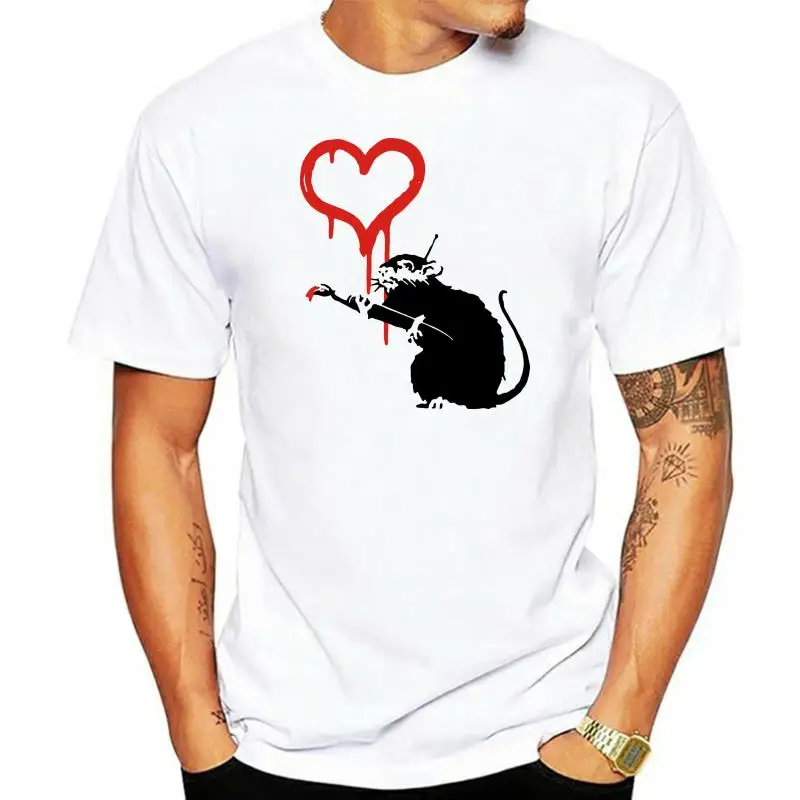 

Banksy Street Art Rat Painting Heart Men'S (Woman'S Available) T Shirt White Printing Apparel Tee Shirt