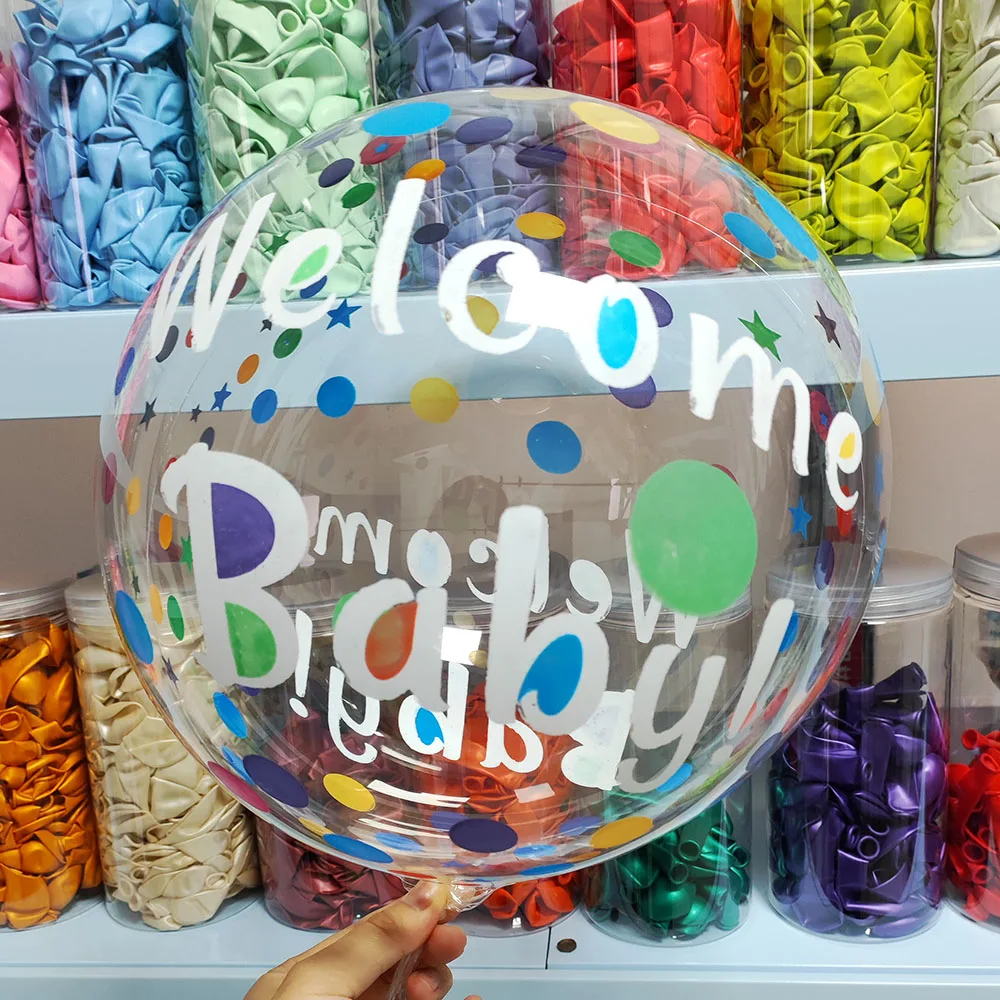 

12pcs Baby Shower BoBo Balloons Transparent Printed Balloon Clear Bubble Balloon Helium Globos Girl Birthday Party Decortions