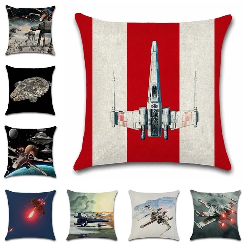 

Star Plane Fighter Beige Linen Cushion Cover decorative Home Sofa Car Chair Seat Friend room office Kids gift pillowcase 45x45cm
