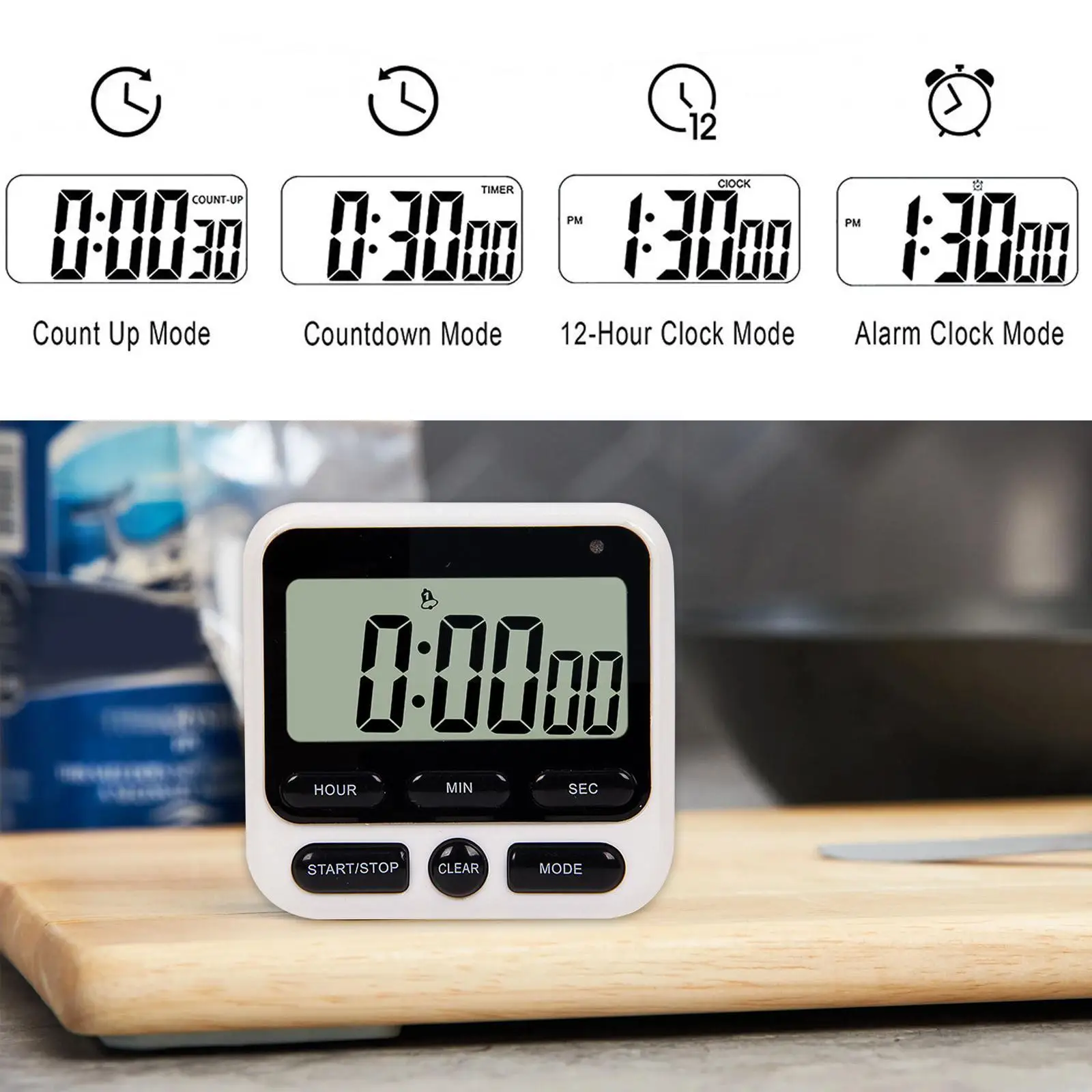 

Kitchen Cooking LCD Digital Timer With Alarm Count And Color Switch Power Prompt 4 Switch Alarm Adjustable Clock Multifunct M5H2