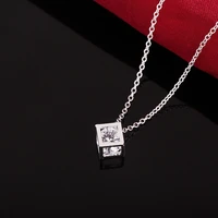 925 stamp silver color 18 inches high quality choker charm zircon cube geometry necklaces pendants link chain party jewelry