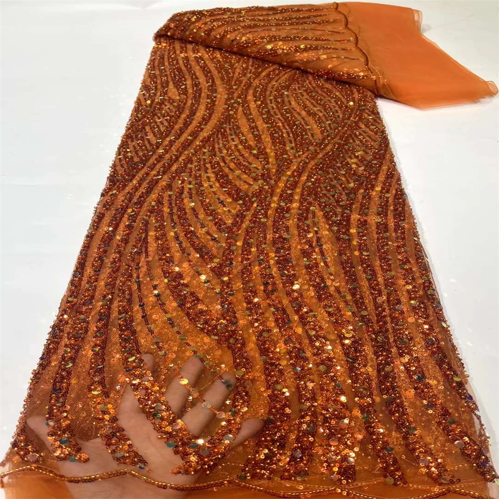 

Heavy Beaded African Lace Frabric 2023 High Quality French Tulle Lace Sequins Embroidered Lace Fabric for Wedding Dress