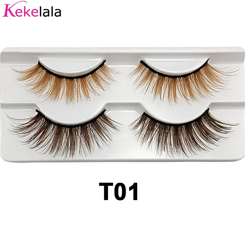 kekelala 5/2 Pairs Mix Fake Brown Strip Eyelashes Wholesale Blonde False Colored Eye Lash Extension Long Natural Faux Mink Cils images - 6