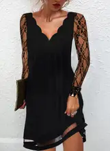 Vestido pulóver con mangas laterales de encaje de color puro para mujer, ropa con cuello en V, novedad de primavera 2022 (4)