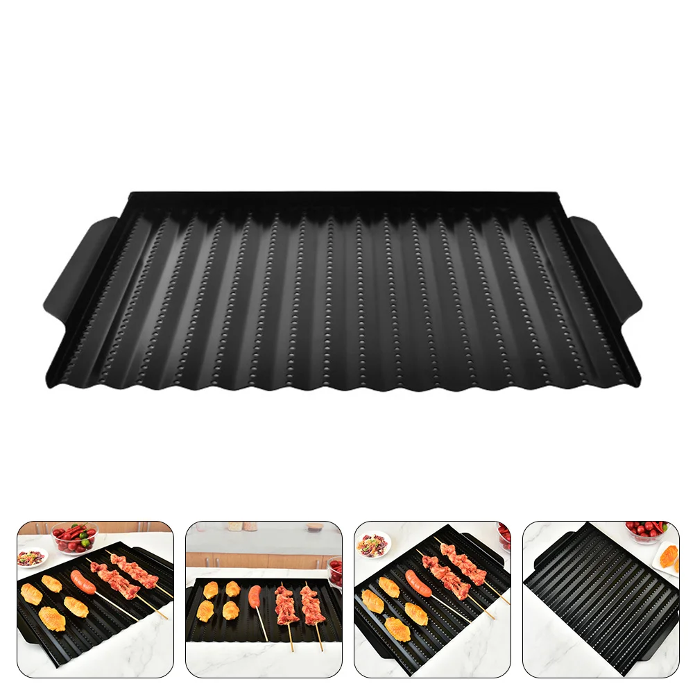 

Rectangle Shape Baking Tray Barbecue Pan BBQ Tool Portable Meat Grill Plate
