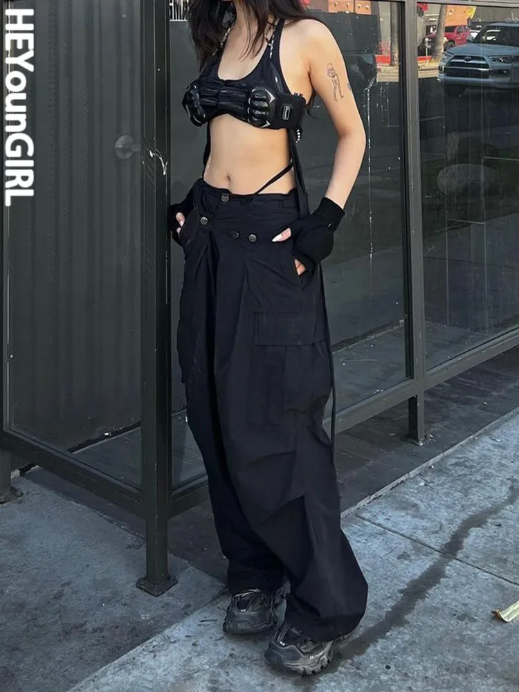 

HEYounGIRL Fashion Women Black Woven Pants Low Waist Punk Hip Hop Sweatpants Harajuku Gothic 90s Joggers Korean Casual Trousers