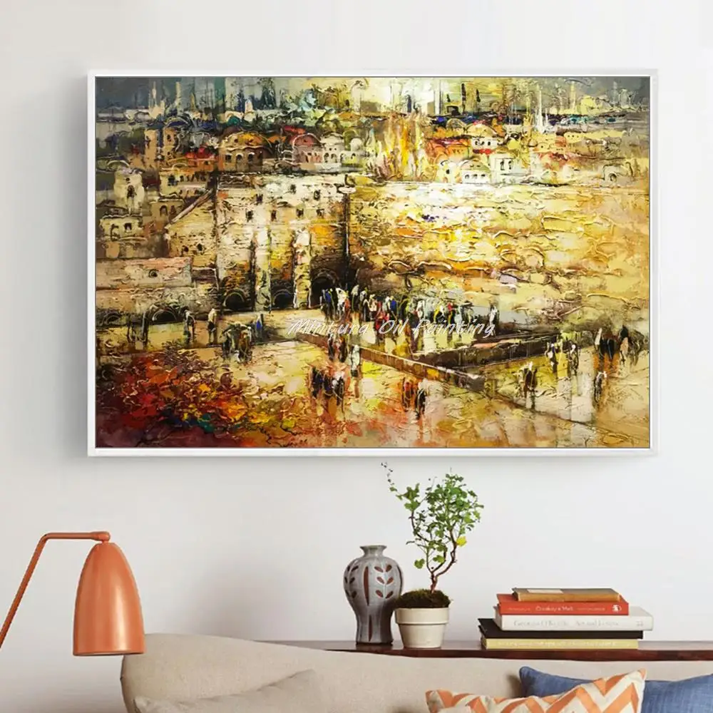 

Mintura Handpainted Thick Texture Jerusalem Wailing Wall Oil Painting On Canvas Landscape Art Picture For Living Room Home Decor