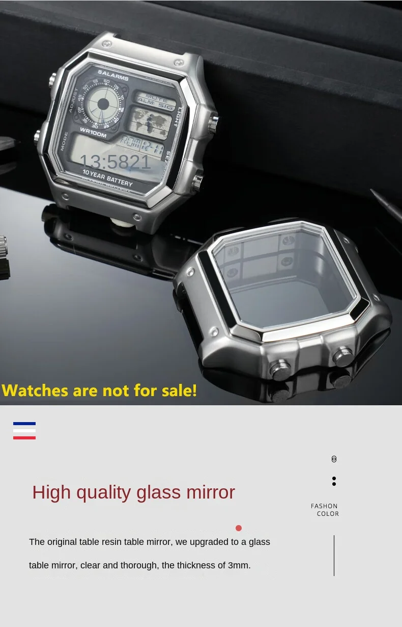 Фото Корпус AE-1200 с зеркальным стеклом для Casio AE1200/AE1300, модифицированный металлический корпус из нержавеющей стали с водонепроницаемым кольцевым винтом и инструментами №3