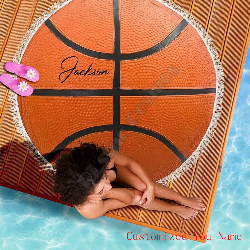 Beach Towel Shawl Fast Drying Swimming Gym Camping Beach Towel Custom Name Basketball Round Beach Blanket Beach Towel