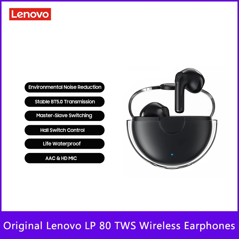 

TWS-стереонаушники Lenovo LP80 с поддержкой Bluetooth 5,0 и микрофоном