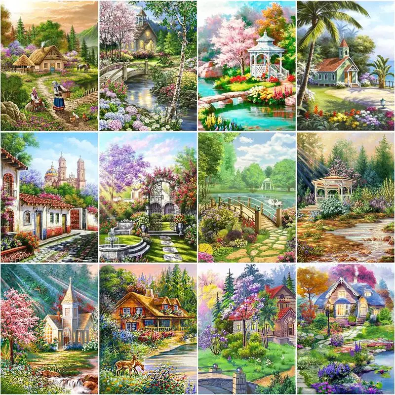 

CHENISTORY Abstract 5D DIY Diamond Painting For Adults Rhinestone Embroidery Wooden Cabin DIY Mosaic Diamond Art Home Decor Gift