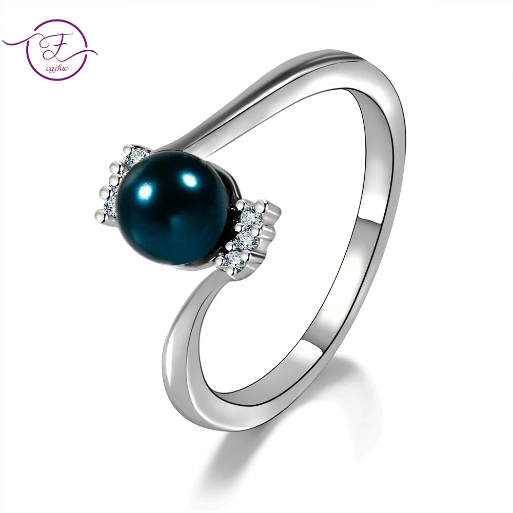 

Natural Peacock Blue Freshwater Pearl Silver Rings for Women Jewelry Elegant Hot Sale Engagement Wedding Party Christmas Gifts