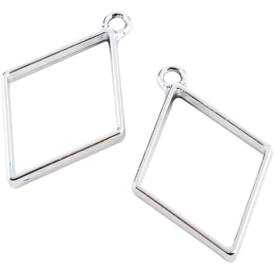 

100Pcs Alloy Open Back Bezel Pendants Rhombus Charms Hollow Frame Pendant Blank Resin Pendants for DIY Crafts Jewelry Making