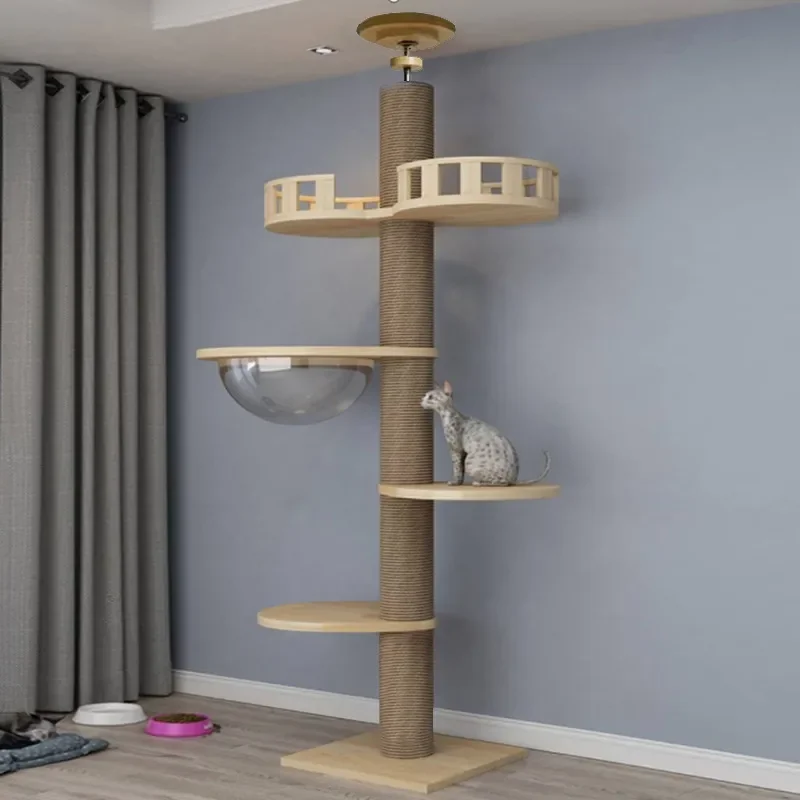 

255-265cm Cat Tower Pillar Tree With Hammock Toy Bed Basket House Big Condo Ceiling Tunnel Home Ramp Outdoor Nest Swing Wooden