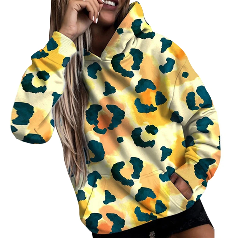 

Casual Loose Pullovers Female Hoodies Women Fashion Cow Print Long Sleeve Hoodies Autumn Winter Hooded Sweatshirt