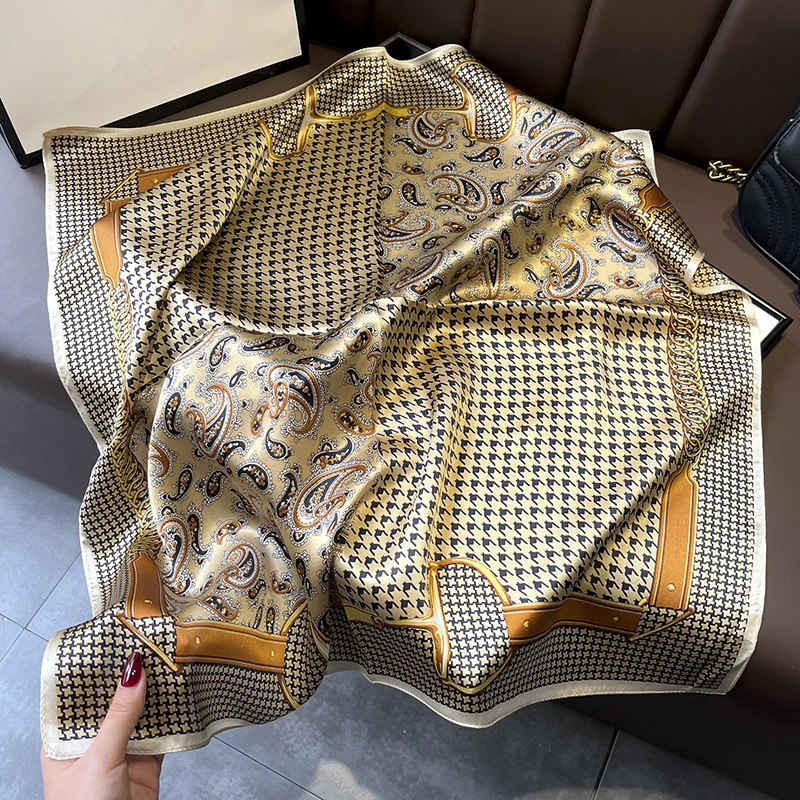 Роскошный модный квадратный шарф с изображением тысячи птиц и орехов кешью 100% шелк 70 см шали женские летние женские шарфы