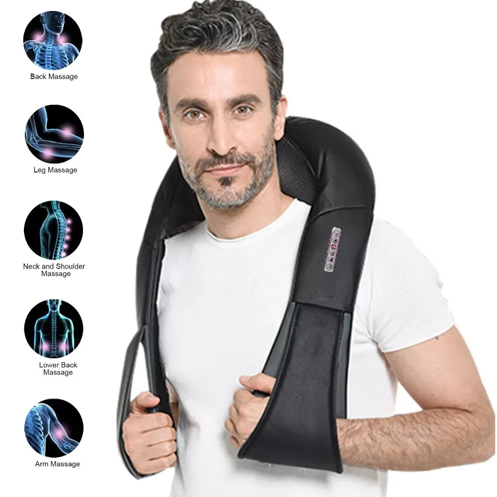 

RUOKEY 3D kneading Shiatsu Cervical Back Neck Massager Shawl Electric Roller Heat Device Manual Car Shoulder Massage Machine