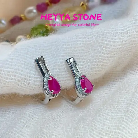 Серьги-кольца HEYYA STONE из натурального рубина