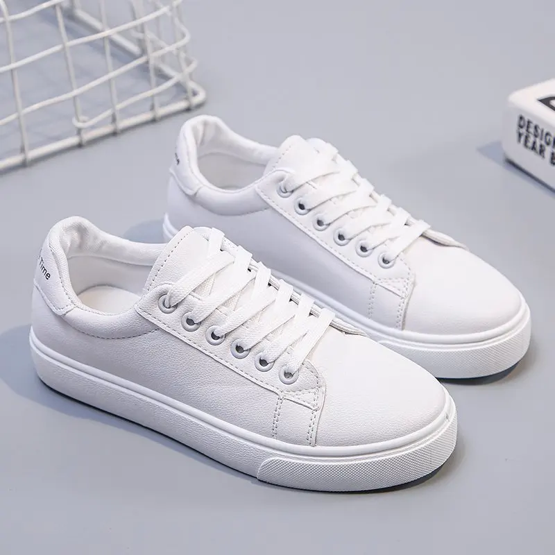 

Кроссовки женские на шнуровке, дышащие, Вулканизированная подошва, прогулочная обувь, кожаные, белые, на весну