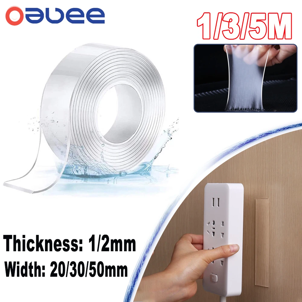 

1/3/5M Double Side Tape Adhesive Transparent Nano Waterproof Reusable Heat Resistant Strong Sticky Tape for Home Kitchen Tools