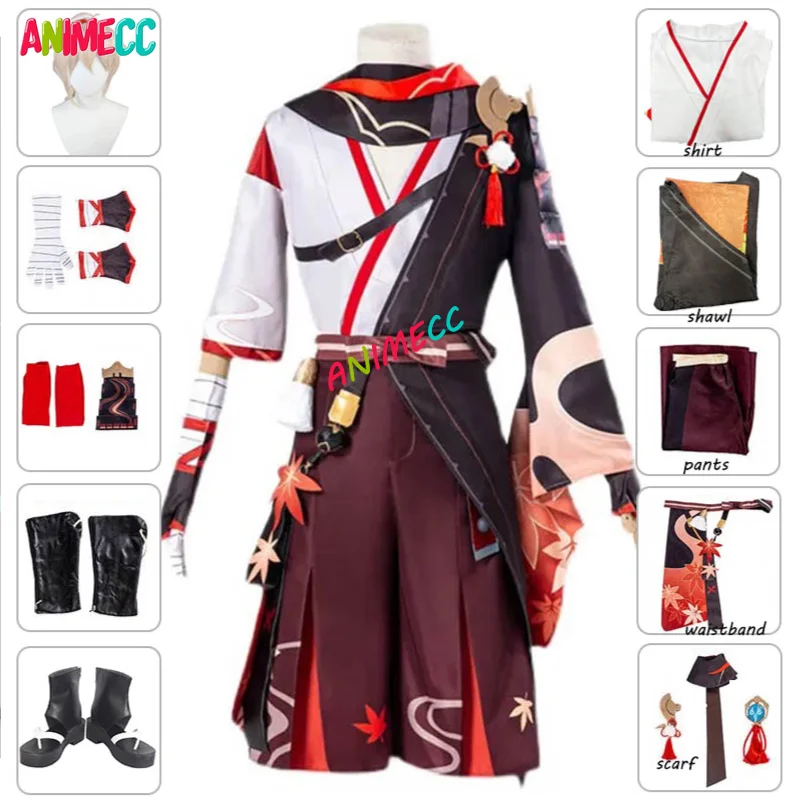 

ANIMECC Game Genshin Impact Kiryu Kazuha Battle Suit Kaedehara Wanye Uniform Wig Cosplay Costume Halloween Party Men Wowen XXL