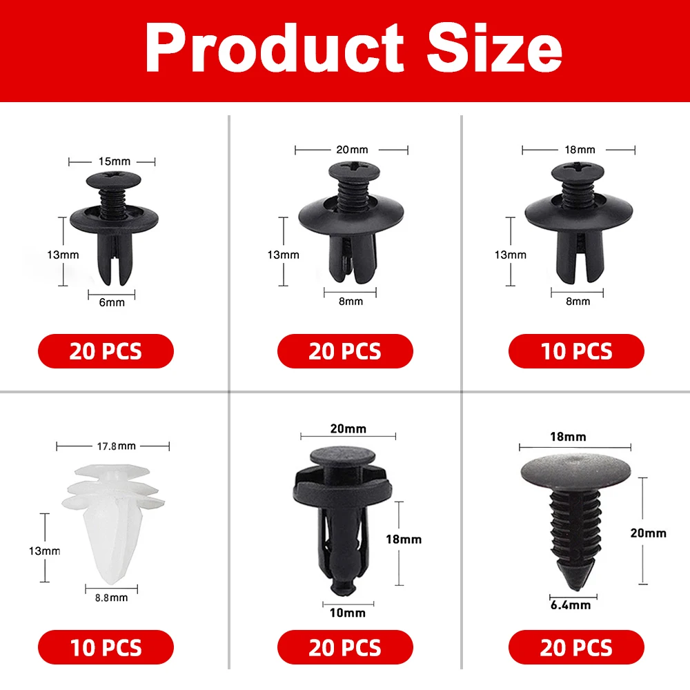 6 размеров 100 шт. смешанные автомобильные крепежные зажимы аксессуары для EMGRAND EC7