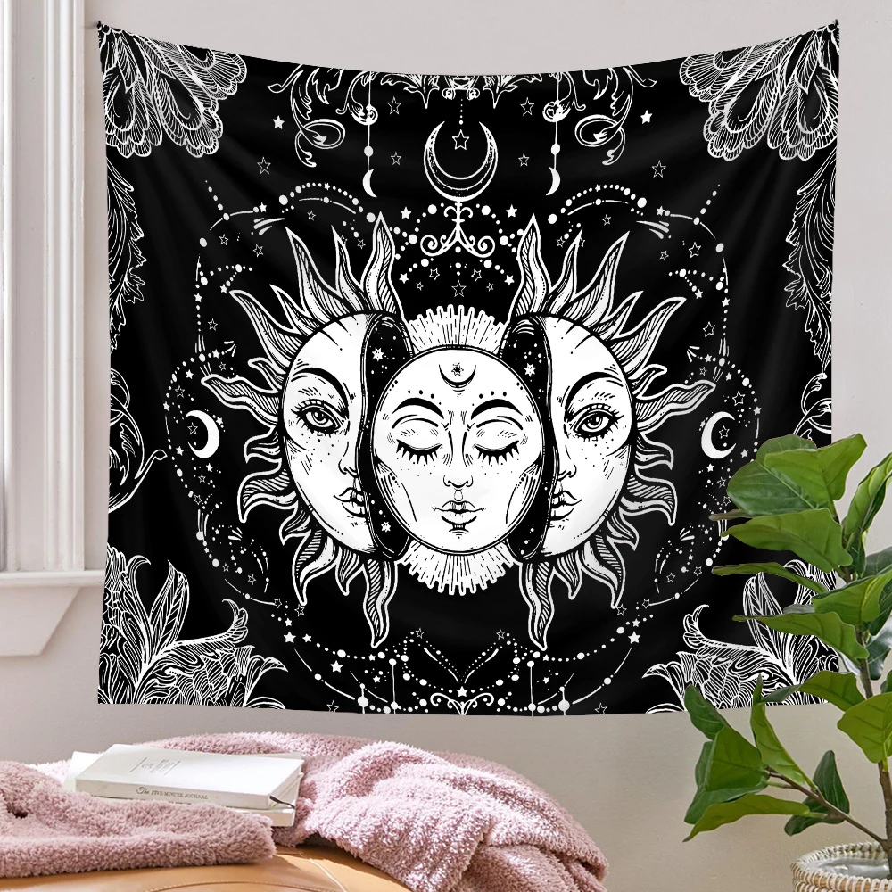 

Bohemian Style Tapestry Home Decor Wall Decoration Room Mandala Black And White Sun And Moon Helios Tarot Multisize