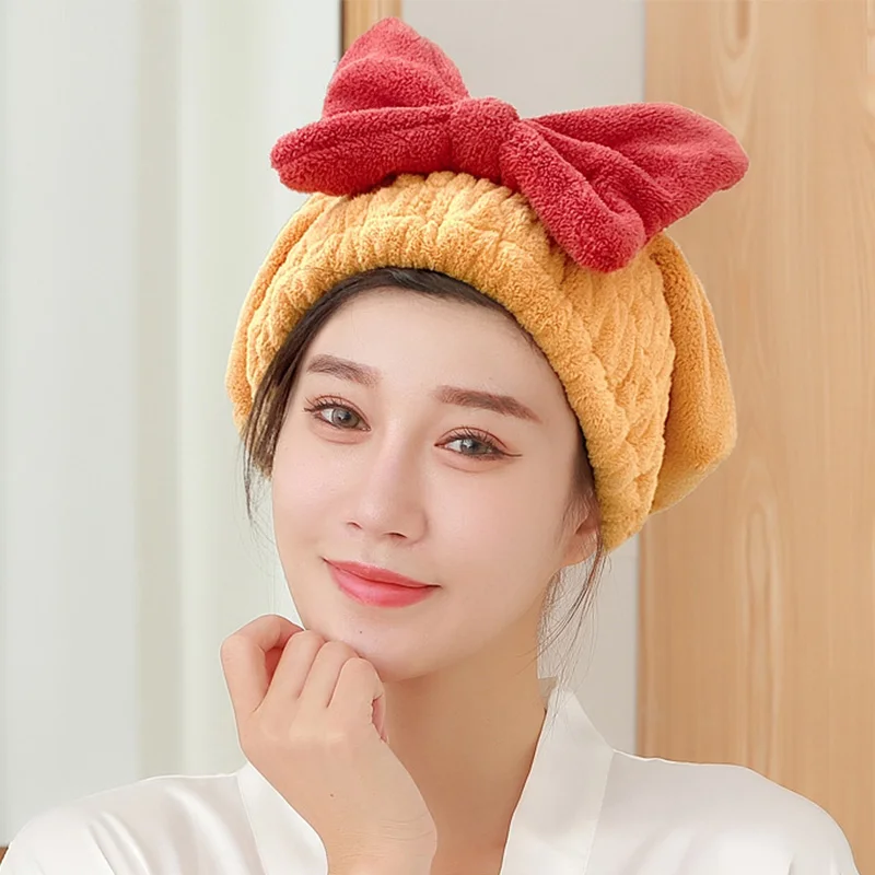 

Bowknot Bathroom Quick-drying Shower Cap Wipe Hair Head Towel Dry Hair Cap Strong Absorbent Long Hair Dry Hair Towel Microfiber