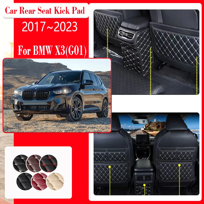 

Car Seat Kick Mats For BMW X3 M Sport G01 2018 2019~2024 Leather Armrest Back Seat Protector Pad Storage Carpet Auto Accessories