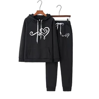 women heart print tracksuit 2 pieces set pullover hoodiespants sports suit female sweatshirt sets sportswear suits for woman