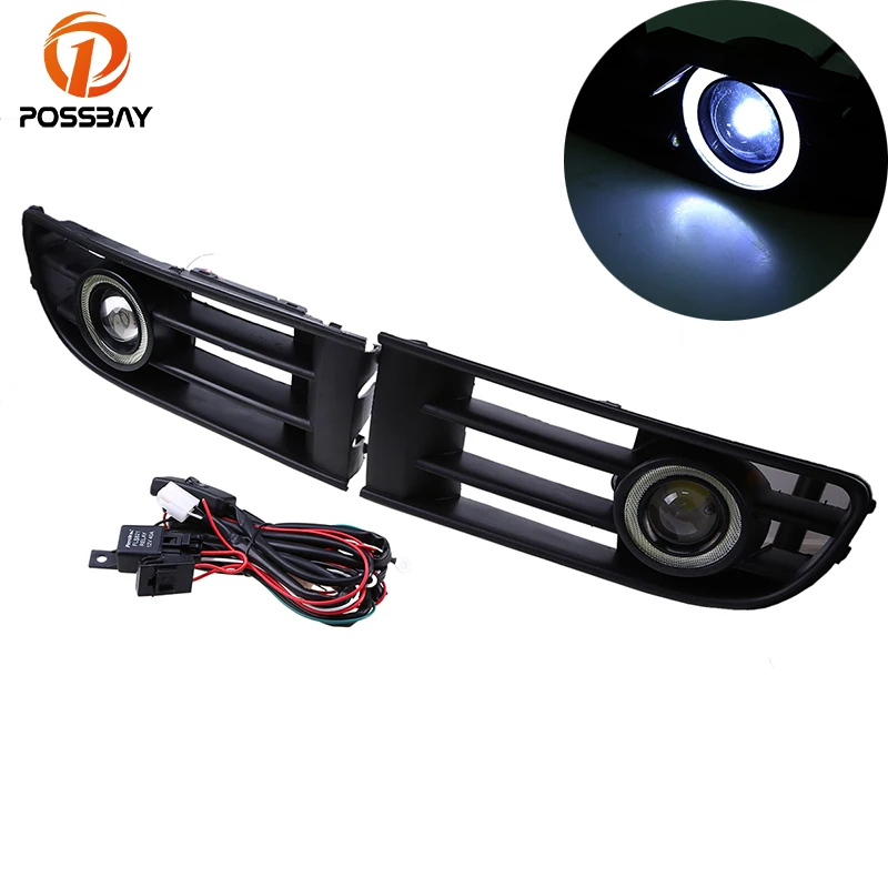 

POSSBAY Waterproof LED Fog Light With Lens for VW Polo/Derby/Vento-IND 2002 20003 2004 2005 Angel Eyes Rings Daytime Fog Lamp