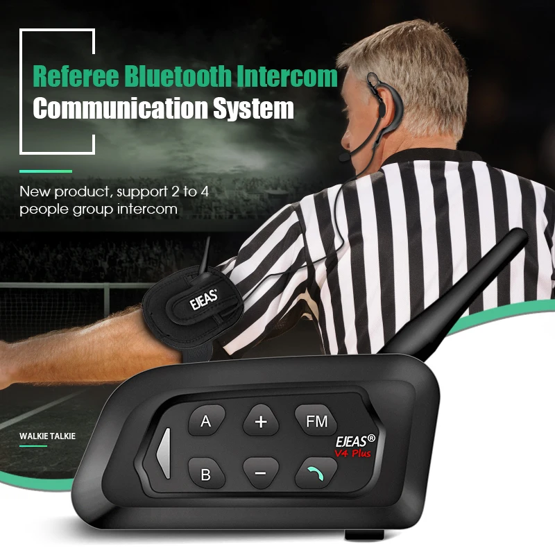 EJEAS 1/2/3/4PCS V4C Plus Referee Bluetooth Intercom 4 People Talk At The Same Time for Soccer Handball Football Baseball