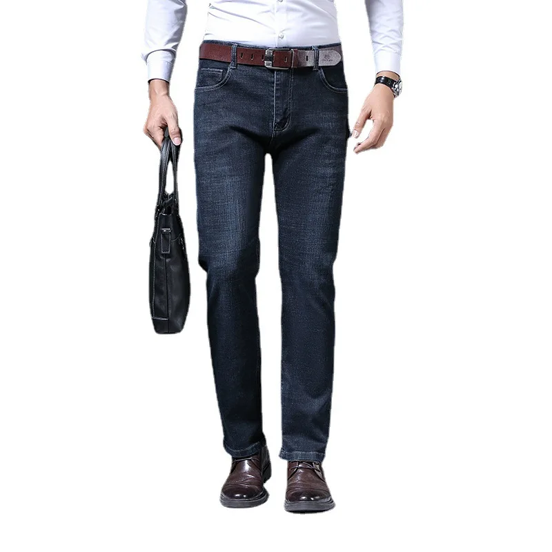 2022 New Young and Middle-aged Men's Jeans Men's Business Casual Pants Men's Fashion Straight Tube Thickened Korean Men's Pants