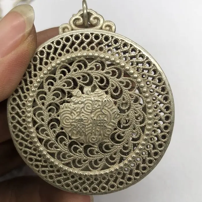 Двойной замок Guanyin этнический Ветер Miao Серебряный Амулет Ga Wu box