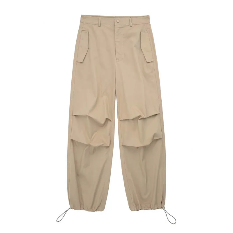 

Y2K Khaki Cargo Pants Shirring Drawstring Loose Pleated Street Campus Long Trousers Basic Woman Female 9236347 Quality