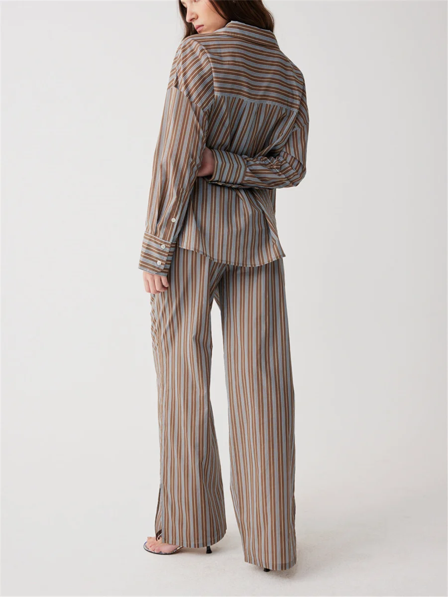 Женский костюм из двух предметов винтажная блузка и брюки в полоску рубашка с
