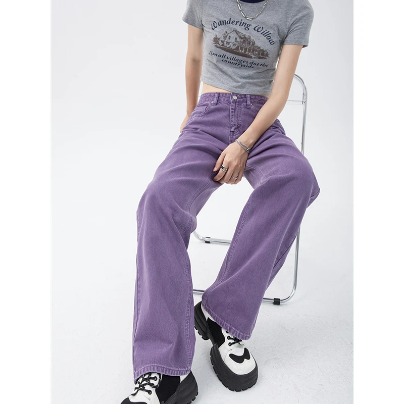 Summer Y2K Straight Jean Pants Baggy Wide Leg Denim Trousers Vintage Women Jeans Purple High Waist Streetwear Fashion Trousers