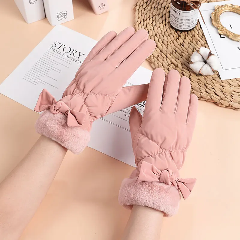 

Autumn Winter Women Section Keep Warm Touch Screen Windproof Cycling Bowknot Cute Lovely Elasticity Gloves