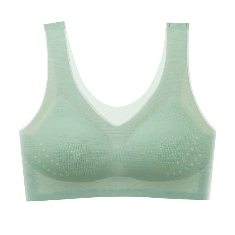 

Summer Ultra-Thin Ice Silk Seamless Underwear Women's Thin Breathable One-Piece Beauty Vest Big Chest Show Small Sleep Bra