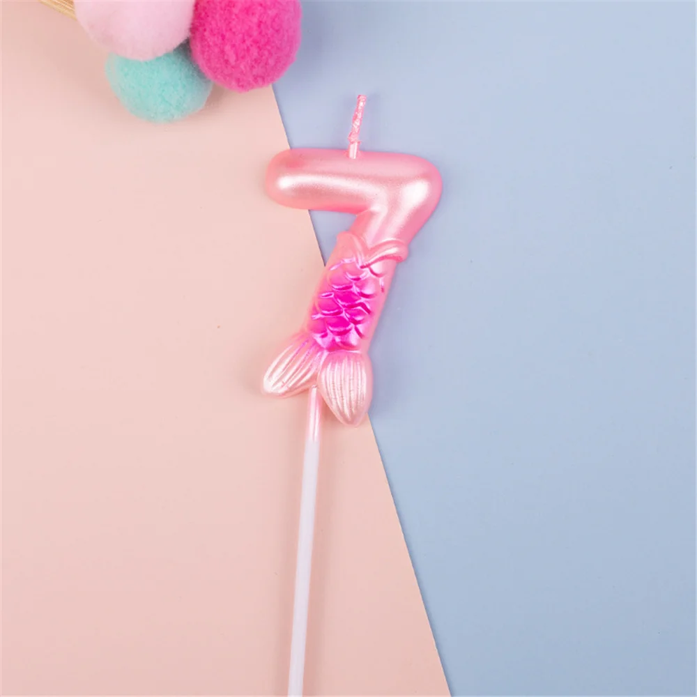 10 шт. свечи в виде цифр хвоста русалки для выпечки 0-9 розовые синие цифровые