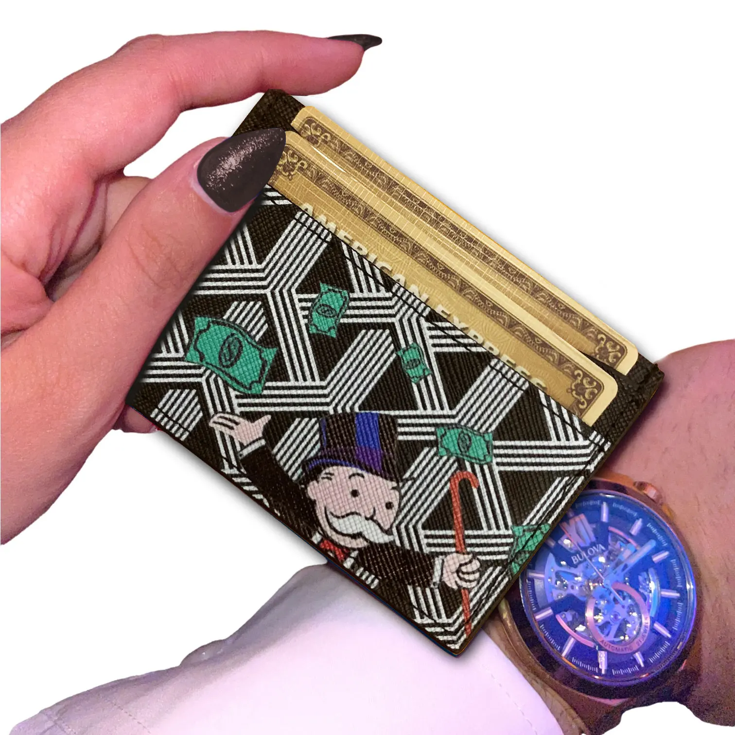 

Cardholder Monopoly Lord Money Card Holder Credit ID Coin Purse Genuine Leather Pattern For Wallets Women Y printing Man Gift
