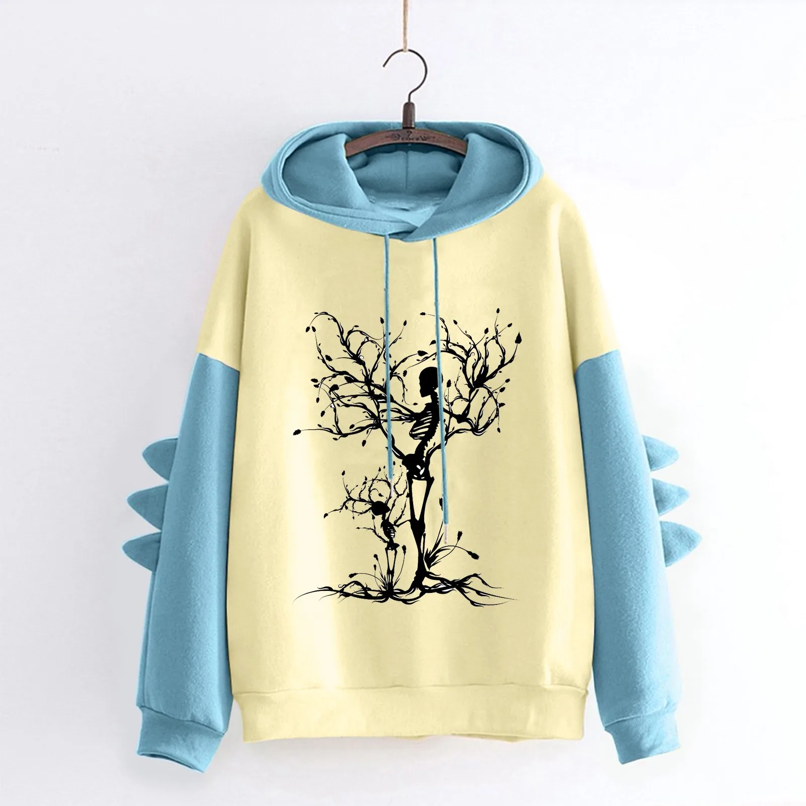 

Ladies Fashion Hooded Long Sleeve Stitching Dinosaur Taste Printed Fleece Top Sweater Pullover Womens Jackets Lightweight Dressy