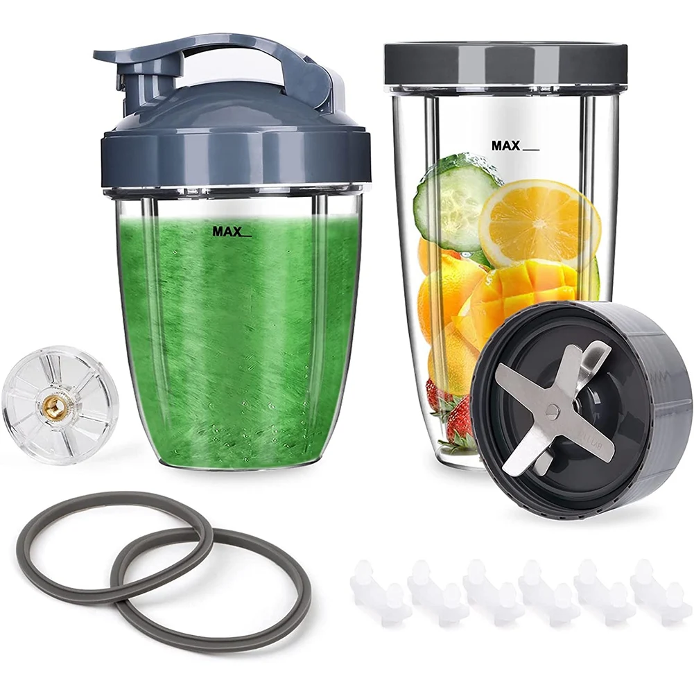 Фото Набор сменных чаш и лезвий M02K для блендера Nutribullet, чашки 24 унции/18 унций, совместим с блендерами Nutribullet 600W/900W. №1