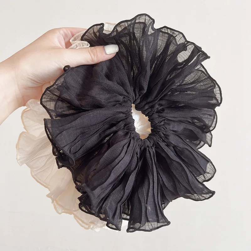 

Retro Oversized Hairband High-Grade Headdress Flower Black and White Large Intestine Scrunchies Hair Ties Cloth Hair Accessories