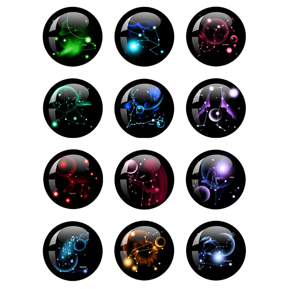 

12 Zodiac Art Picture 12mm-40mm Constellation Multiple Options Buy Round Photo Glass Cabochon Jewelry