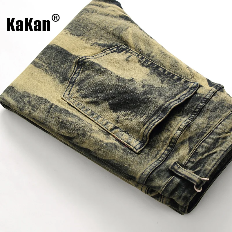 Kakan - European and American New Slim Fit Micro Elastic Jeans for Men, Painted Zipper Open Front Long Jeans K21-0755
