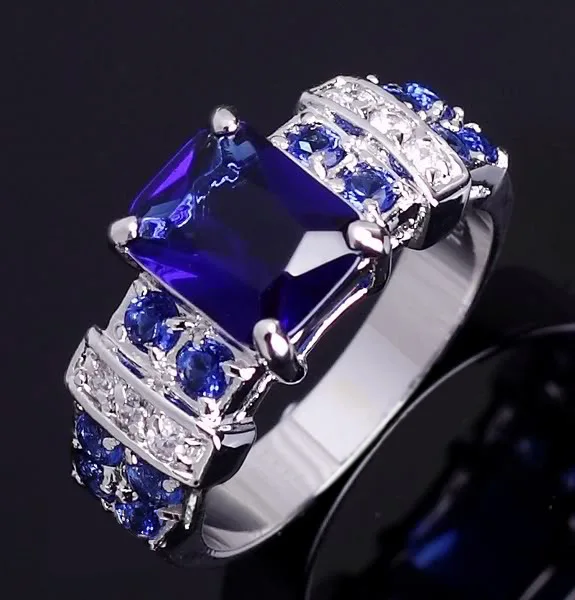 

Dongdong Fashion Ladies Copper Silver Plated Blue Purple Zircon Ring Engagement Wedding Jewelry
