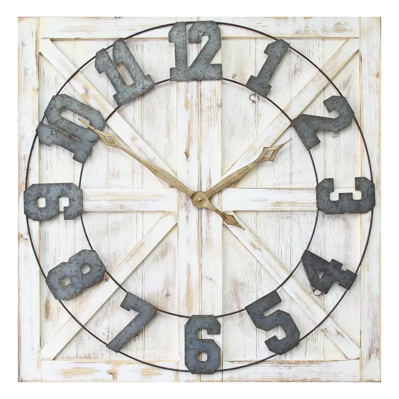 

Rustic Farmhouse 31" Square Distressed White Indoor Analog Wall Clock