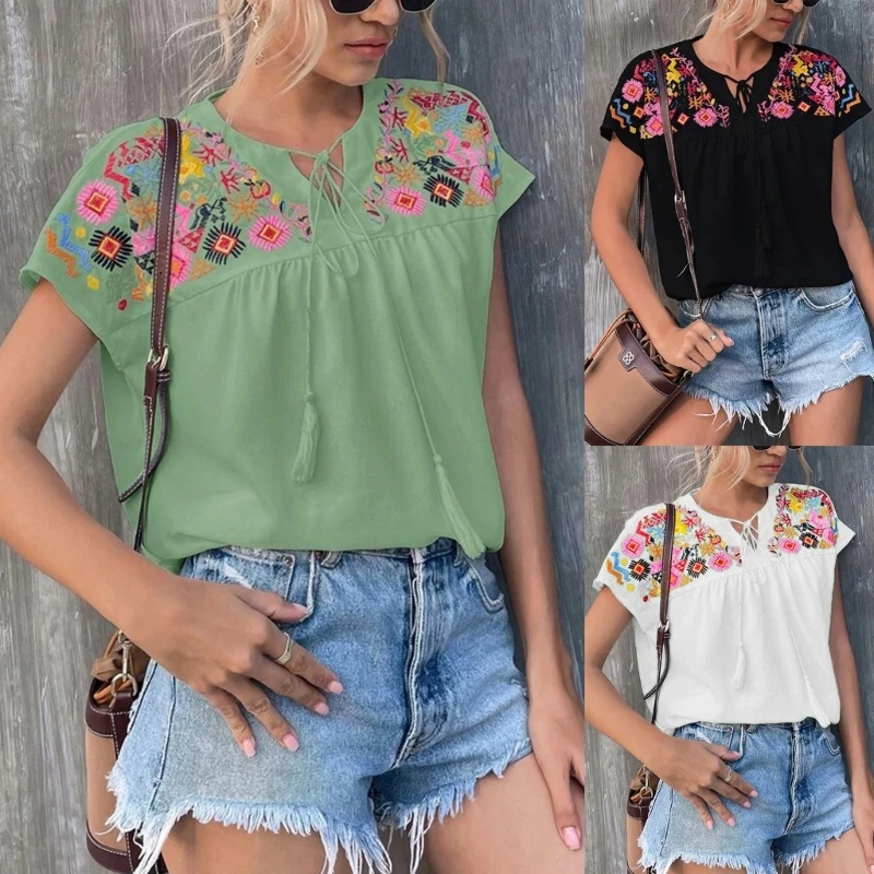 

Женская шифоновая блузка с коротким рукавом «летучая мышь» и V-образным вырезом