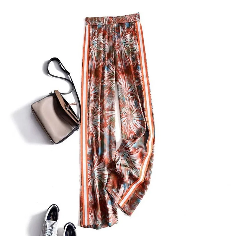 

Новые летние тонкие шифоновые брюки с широкими штанинами, женские свободные брюки с высокой талией и принтом, винтажные праздничные ретро б...